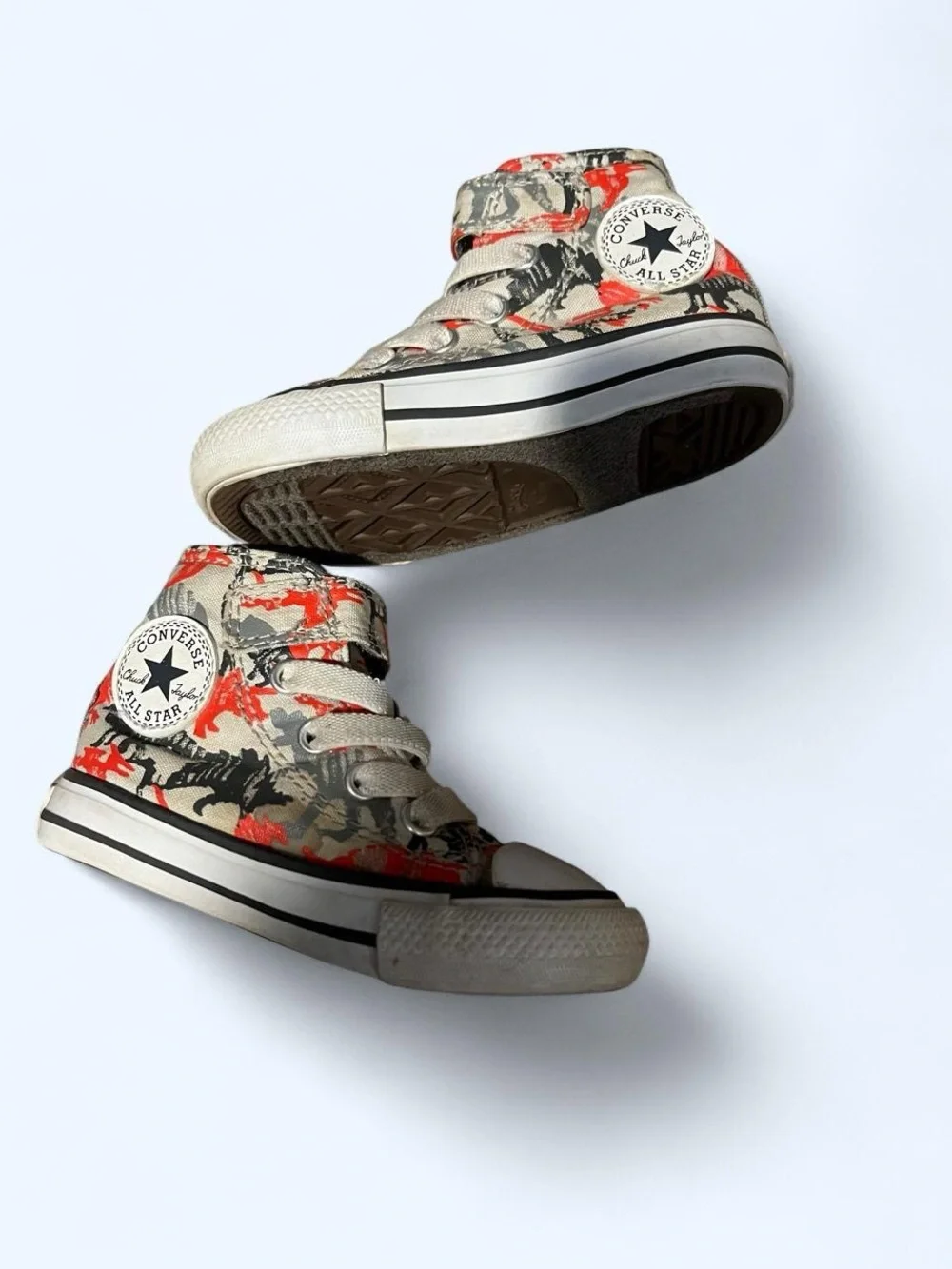 Converse Kids' High-Top Sneakers in Gray & Red Dino Camo